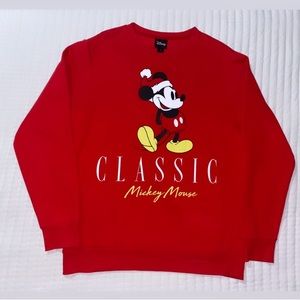 Disney Mens Mickey Mouse Christmas Sweater Size M Red Holiday Pullover